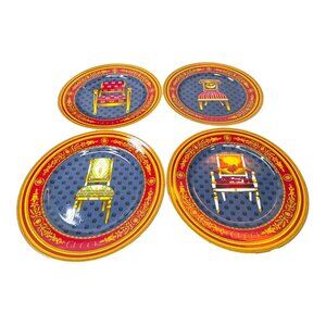 Set Of 4 GUCCI PORCELLANA Gold Accented Chair Plates 8.25" Limited Edition Auth